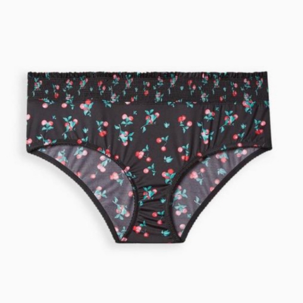 🆕 🍒 Black Cherries Microfibre Smocked Hipster Panty 2 2X 18 20 NWT Torrid New!